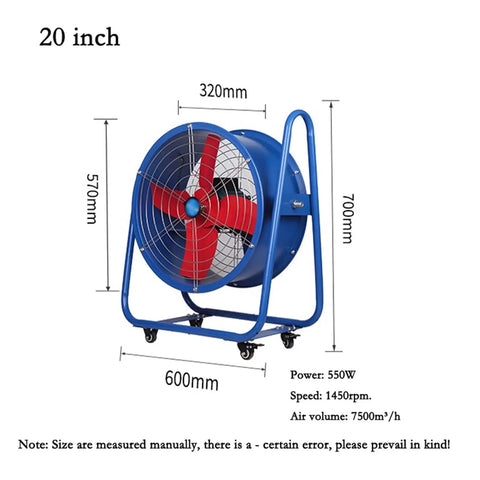 Badass Heavy Duty Industrial Floor Fan Rock Solid 20 Inch Axial Flow Blower with red blade on steel frame, designed for garages.
