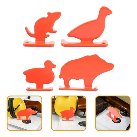 Four Piece Gun Target Set With Animal Silhouette Targets Stainless Steel Neon Orange Powder Coat Ultra Portable