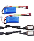 2 Pack 7 4V 1200mAh LiPo Batteries With USB Charger Cables For 1 To 18 Scale RC Trucks Replacement Includes Mini Tamiya Plug And T Plug Adapters