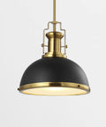 Modern Industrial 13-Inch Black And Brass Gold LED Dome Pendant Light with Adjustable Fixture for Kitchen or Entryway