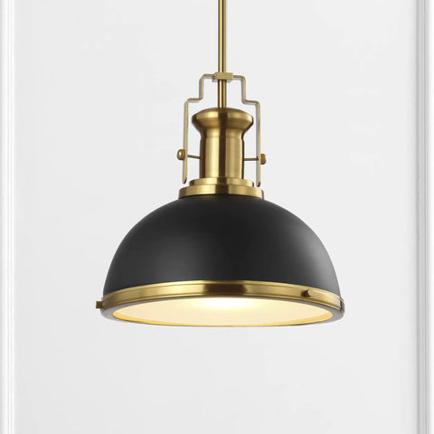 Modern Industrial 13-Inch Black And Brass Gold LED Dome Pendant Light with Adjustable Fixture for Kitchen or Entryway