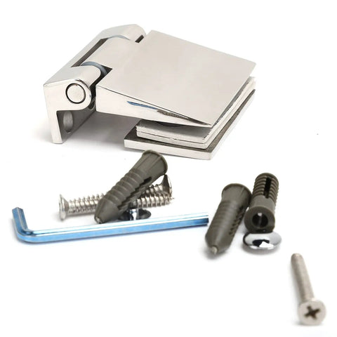 Beefy Inclined Single Side Glass Door Hinge For Shower And Toughened Glass Heavy Duty Rustproof 304 Stainless Steel Bathroom Hardware Fits 8mm To 12mm Thick Glass Built To Last In High Traffic Bathrooms, with screws and hex key