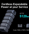 Cube 1000 Portable Power Station With 2200W AC Outlets And 1024Wh LiFePO4 Battery Expandable to 5120Wh shown in modular design