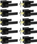Matte Black Privacy Door Levers Set for Bedroom and Bathroom With Square Plate, Heavy Duty Zinc Alloy Handles, 10 Pack Display