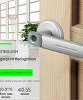 Straight Up Secure Zinc Alloy Fingerprint Door Lock With Two Backup Keys For No Extra Hustle Keyless Entry Smart Home Security Interior Door Handle Hardware And Heavy Duty Auto Lock System Quick Recognition Indoor Office viewed on a wooden door.