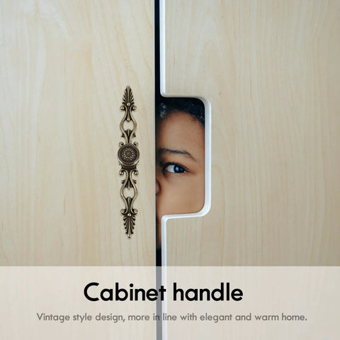 Antique Bronze Cabinet Pulls 6.88 Inch Zinc Alloy Wardrobe Drawer Handles Vintage Carved Hardware mounted on wooden cabinet