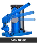 Heavy Duty Hydraulic Toe Lift Jack Air Powered Ram Heat Treated Steel Cylinder 20 Ton Load Capacity shown in blue with lifting arms extended.