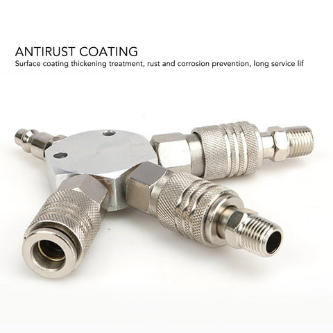 Three Way Air Splitter And Pneumatic Fitting In Aluminum Alloy With One Quarter Inch NPT Male Thread Rust Resistant 3 Way Manifold