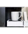 Sleek Coffee Mug Stand With Dedicated Cone Filter Paper Rack Designed To Level Up Your Daily Brewing Station With White Mug.