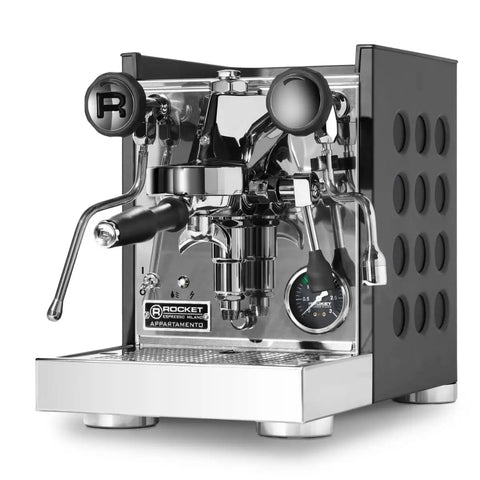 Top Shelf Espresso Machine And Heavy Duty Conical Burr Coffee Grinder Duo Featuring E Six One Group Head Heat Exchanger, sleek design.
