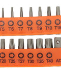 Get Your Hands On A Sweet Set Of 14 Torx Bits, Each One Measuring Precisely 25mm For All Your Electric Screwdriver Needs. Made From Tough Alloy Steel So You Can Tackle Any Repairs Without Worrying About Wear And Tear. Perfect For Tech Geeks, Mechanics,., 14pc Torx bits set in orange holder, 25mm alloy steel, sizes T5-T40