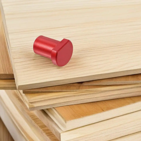 Scratch Resistant Aluminum Bench Clamps Set, red clamp piece on wood panels, Six Piece Low Profile Desktop Tenon Design