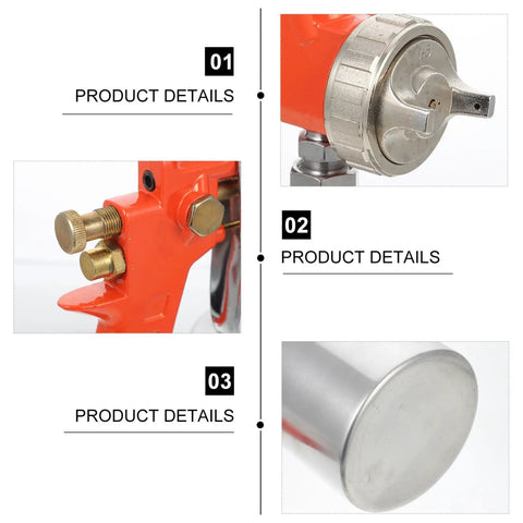 Detailed view of Slick Pneumatic Paint Sprayer Set For Car Body And Interior Walls And Furniture And Craft Projects parts and features.
