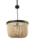 One Light Wood Beaded Chandelier Mini Rustic Farmhouse Boho Pendant Lighting For Dining Room And Entryway Grey Blue Beads