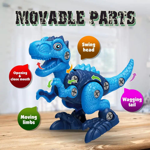 Blue Tyrannosaurus from the Take Apart Dinosaur Building Kit With Electric Drill For Kids 4 Pack Dinos STEM Educational Construction Toys.