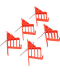 Five red heavy duty cable stackers with nails for securing coaxial data and power cables, durable plastic wire management clips.