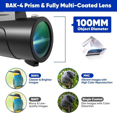 Beast Mode 80x100 Monocular Telescope With Lights For Adults, High Power Handheld Scope With Smartphone Holder And Tripod, Perfect For Bird Watching And Stargazing, Ultra Clear View, BAK-4 prism and 100mm lens