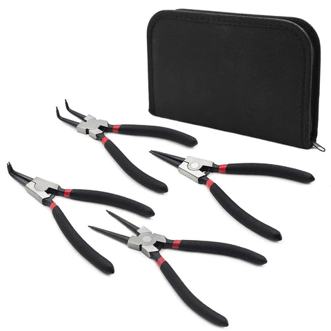 4 Pack 7 Inch Snap Ring Pliers Set With Storage Pouch Heavy Duty Internal And External Circlip Pliers Kit With Straight And Bent Jaw