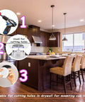 Three And Three Quarters Inch Bi Metal Hole Saw Drill Bits Kit with arbor and pilot bit in a modern kitchen setting