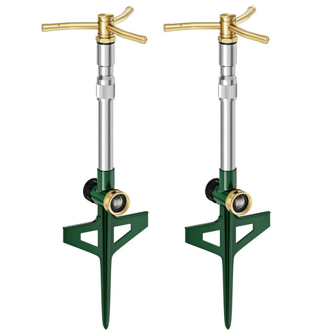 2 Pack Metal Lawn Sprinklers With Adjustable Telescoping Base 3 Arm Sprinkler 360 Degree Rotation High Rise Sprinkler For Big Yards