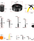 Components of All In One Replacement Kit For Pallet Jack Wheels With Axles And Load Rollers Including Steering Wheels 7 Inch By 2 Inch And Front Load Roller 2.76 By 3.74 Black Poly Tread
