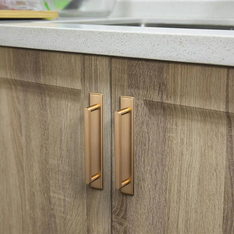 2 Pack 5 Inch Center To Center Champagne Bronze Cabinet Handles With Backplates for Modern Kitchen Drawers