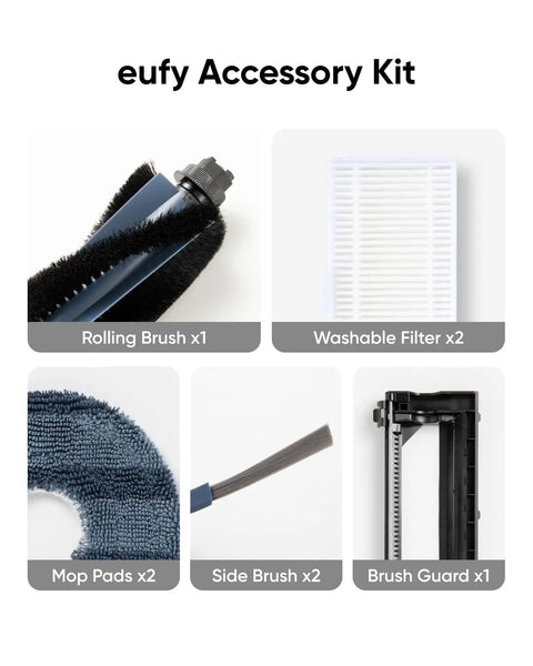 Must Have Accessory Kit For Robot Vacuum Omni C20 including brushes, filters, and mop pads displayed in eufy accessory kit