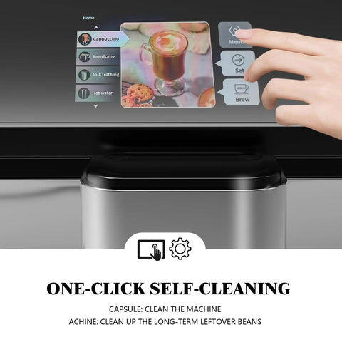 Fully Automatic Espresso Machine Drops Creamy Lattes And Rich Cappuccinos Faster Than Your Morning Commute With A Built In Conical Burr Grinder One Touch Frother And Solid Twenty Bar Pressure In Matte Grey touch panel display with self-cleaning option.