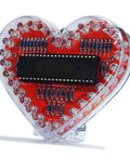 Heart Shaped LED Flashing Light Kit With 51 Microcontroller For Electronics, showing circuit board with 32 colorful 5mm LEDs