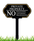 No Trespassing No Soliciting Sign With Stake For Outdoor Private Property 14x7 Inch Aluminum Sign with grass