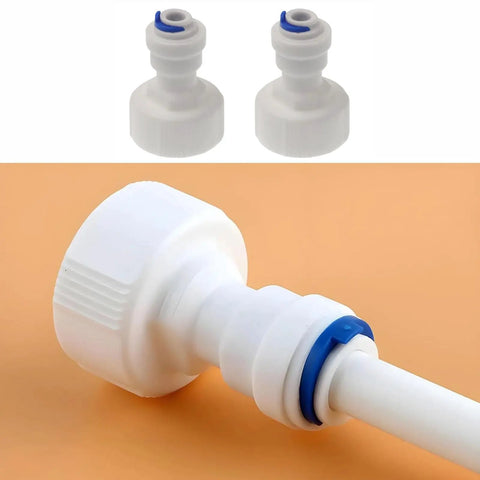 Two Pack Three Quarter Inch FNPT To One Quarter Inch OD Quick Connect Fittings Garden Hose Adapter Plastic Push To Connect For RO Water Purifier And Irrigation Systems No Fuss Easy Install, close-up view