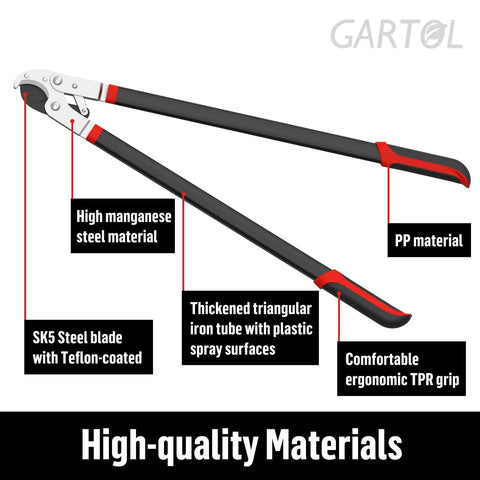 Diagram of the Workhorse 29 Inch Anvil Lopper Pruner With Spare SK5 Blade Compound Action For Effortless 2 Inch Branch Cutting showing high-quality materials.