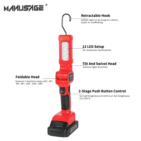 Cordless Three Eighth Inch Ratchet Wrench Workhorse For Tough Jobs with retractable hook and LED setup, red design