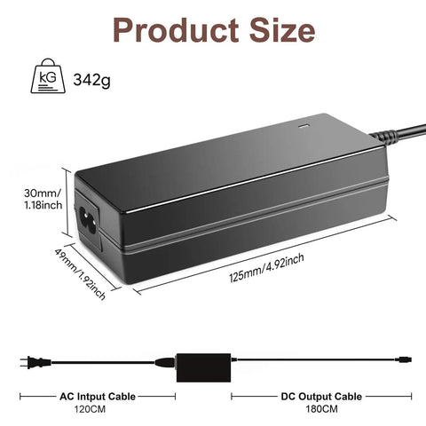 Dimensions of 90W Portable Power Charger For Explorer Series Power Stations 24V DC Output Compatible 20V Systems 110-240V Input Ideal Backup For Camping And Home On The Go Ready.