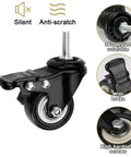 Heavy Duty Swivel Casters 2 5 Inch Set Of 4 With M10x25mm Threaded Stem And Dual Lock Brakes showing black wheel with brake.