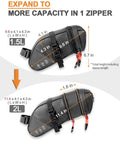 Expandable Bike Seat Bag Under Seat Waterproof Saddle Bag For Mountain Road And Commuter Bikes 1.5L To 2L capacity shown.