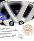 120-Piece Wool Buffing Wheels Set With Mandrel For Rotary Tools Pro Grade Wool Felt Polishing Kit in use on a car wheel