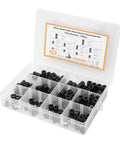 Nylon Spacers Assortment Kit With 150 Pieces For Electronics, PCBs And 3D Printing, Heat And Abrasion Resistant Standoffs, 10 Sizes From 3mm To 25mm, Comes In A Handy Storage Box, open organized case