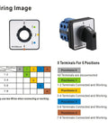 Wiring diagram and 20A 660V Cam Changeover Switch With 5 Position Rotary Selector, 8 Terminals, SZW26-20/0-4.2, Heavy Duty Motor Control