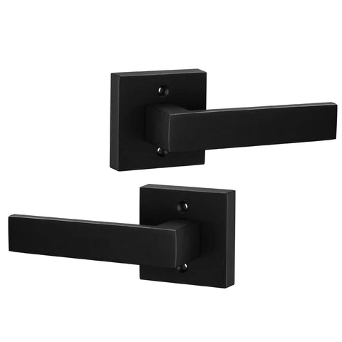 Contemporary Square Dummy Lever Door Handle Set Pack Of 2 Non Turning Single Side Pull For Closet Or French Doors Iron Black Finish