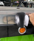 Buff Ball Kit With 1.76 Ounce Metal Polish Paste For Five Inch Drill Buffer Polisher Attachment in use on a metal surface