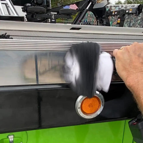 Buff Ball Kit With 1.76 Ounce Metal Polish Paste For Five Inch Drill Buffer Polisher Attachment in use on a metal surface