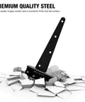 10 Inch T Strap Shed Door Hinge Heavy Duty 2 Pack Gate Hinge exhibiting strength in a pile of shattered material