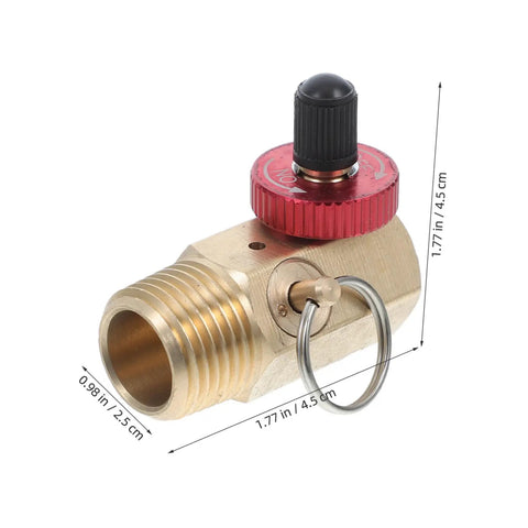 Rock Solid Brass Safety Valve For Air Tank Manifold With Fill Port And Npt Hose Valve Compressor Accessory For Safe Inflation And Pressure Control Built Tough Hella Reliable Two Pack showing precise measurements and design.