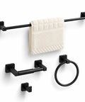 Matte Black 4-Piece Bathroom Hardware Set, Stainless Steel Wall Mounted Kit With 23.6 Inch Towel Bar, Toilet Paper Holder, Towel Ring, Robe Hook
