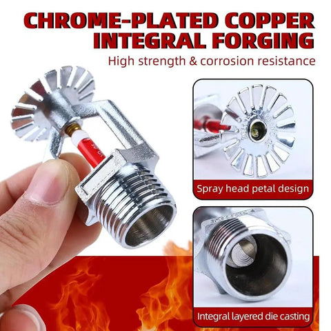 Straight Up Heavy Duty Six Pack Copper Chrome Fire Sprinkler Heads 1/2 Inch NPT Pendent Style Automatic K80 with detailed spray head design.