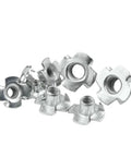 Beefy Four Claw T Nuts M4 To M10 Carbon Steel Blind Pronged Insert close-up showing threads and prongs