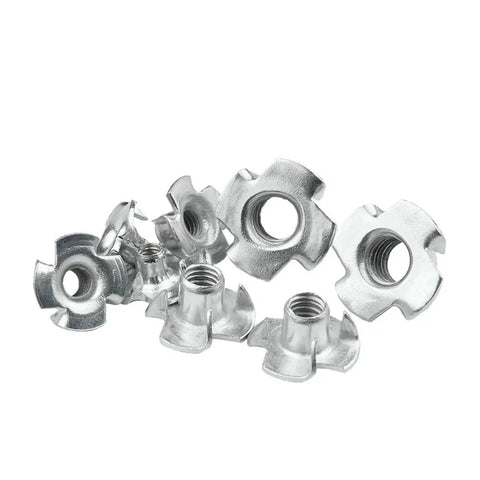 Beefy Four Claw T Nuts M4 To M10 Carbon Steel Blind Pronged Insert close-up showing threads and prongs