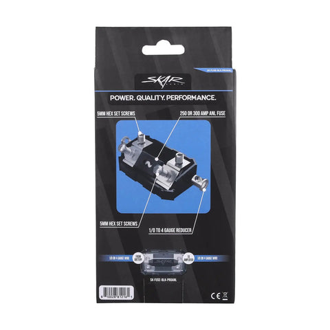 Heavy Duty ANL Fuse Holder With Two Fifty And Three Hundred Amp Fuses For One Zero Or Four Gauge Car Audio Power Drop Ins built badass zinc core and smoked cover.