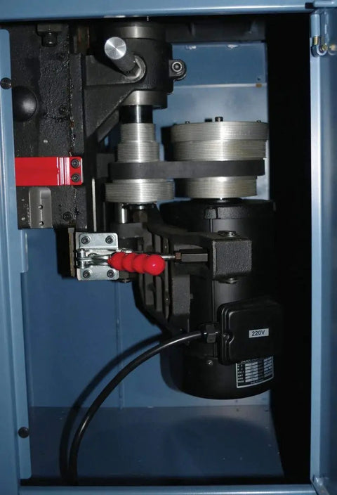 Interior mechanics of 5HP Single Phase Woodworking Router Table With Cast Iron Surface Precision Ground Table Pre Drilled Holes